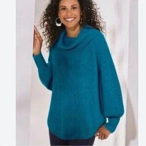 Soft Surroundings Cashmere Calanthe Sweater Cowl Neck Blue XS
